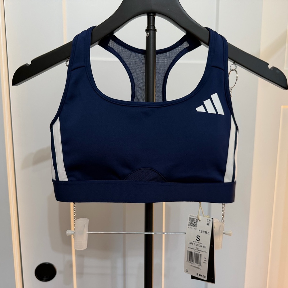 Adidas Dark Blue Sports Bra with White Stripes